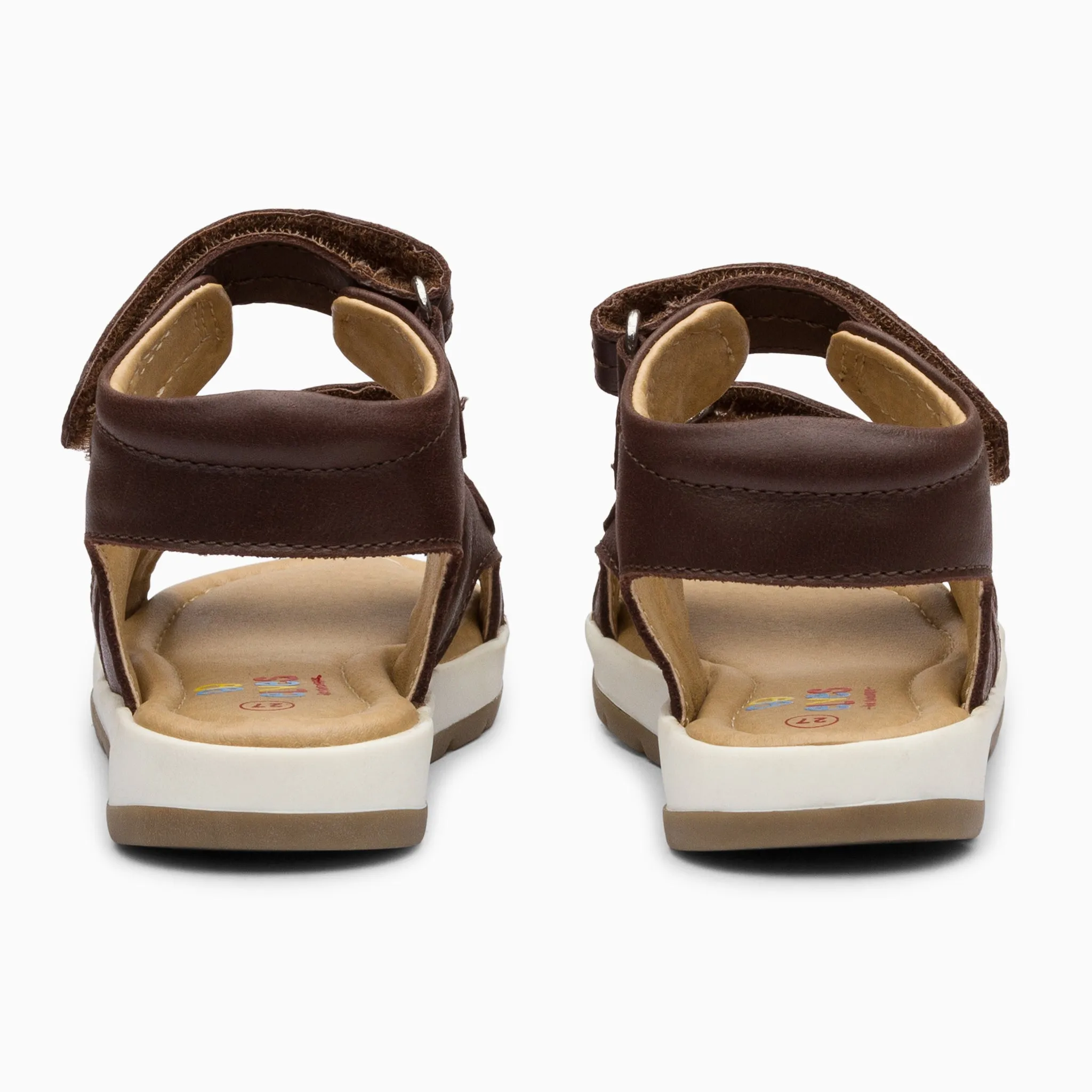 Double Strap Kids Leather Sandals - Chocolate Brown